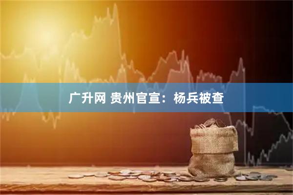 广升网 贵州官宣：杨兵被查